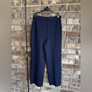 St. John Collection Navy Wool Blend Knit Pants Sz 4 Wide Leg Elastic Waist